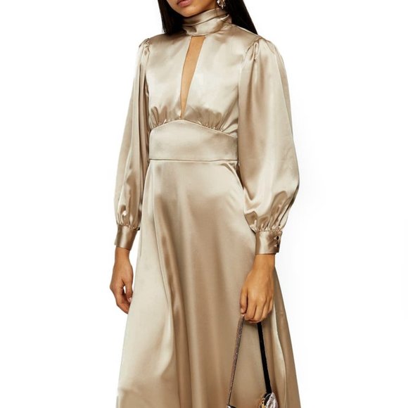 Topshop Dresses & Skirts - TOPSHOP Long Sleeve Satin Midi Dress